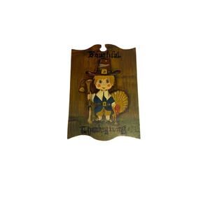 Rare Holiday Vintage 1981 Handmade Bountiful Thanksgiving Pilgrim Wooden Art